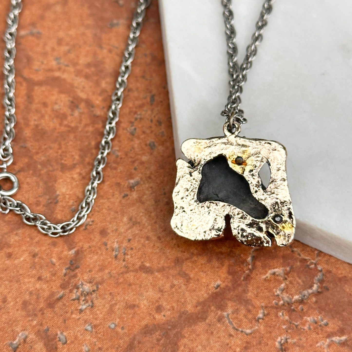 Estate Yellow + Silver Tone Abstract Horse Head Necklace