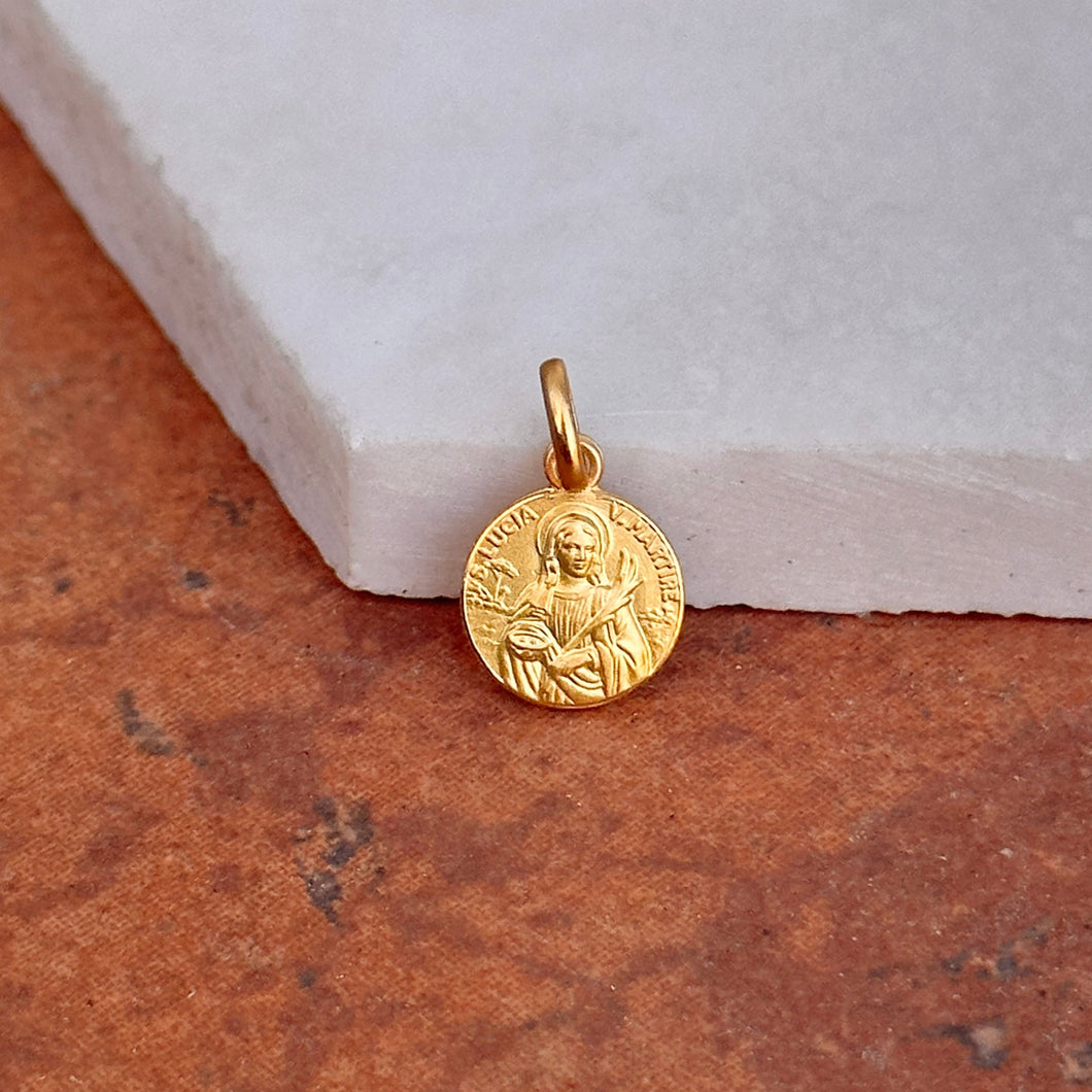 14KT Yellow Gold Matte St Lucy Lucia Medal Pendant Charm 10mm