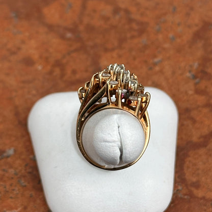 Estate 14KT Yellow Gold 3 Row Round Diamond Cluster Ring
