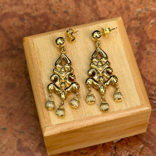 Estate 14KT Yellow Gold Ball Chandelier Post Dangle Earrings