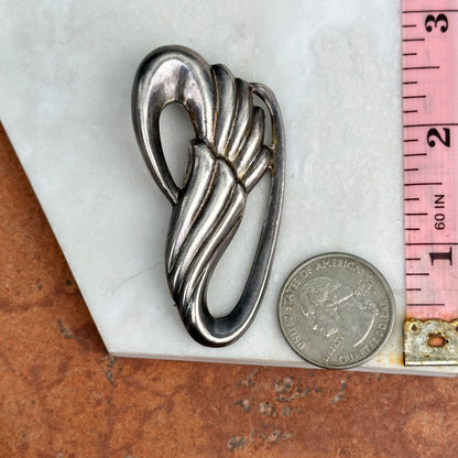 Estate Vintage Sterling Silver Fluted Floral Swirl Design Brooch Pin