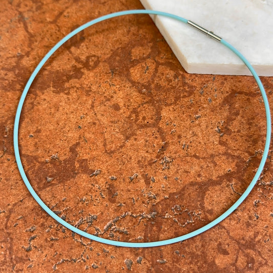Stainless Steel Baby Blue 2mm Spiral Cord Necklace