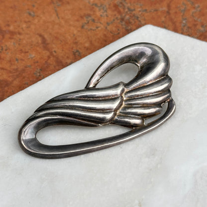 Estate Vintage Sterling Silver Fluted Floral Swirl Design Brooch Pin