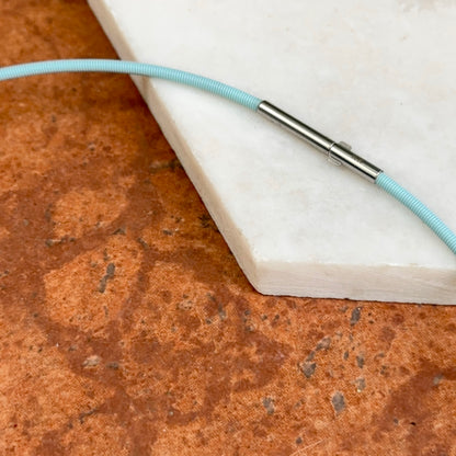 Stainless Steel Baby Blue 2mm Spiral Cord Necklace