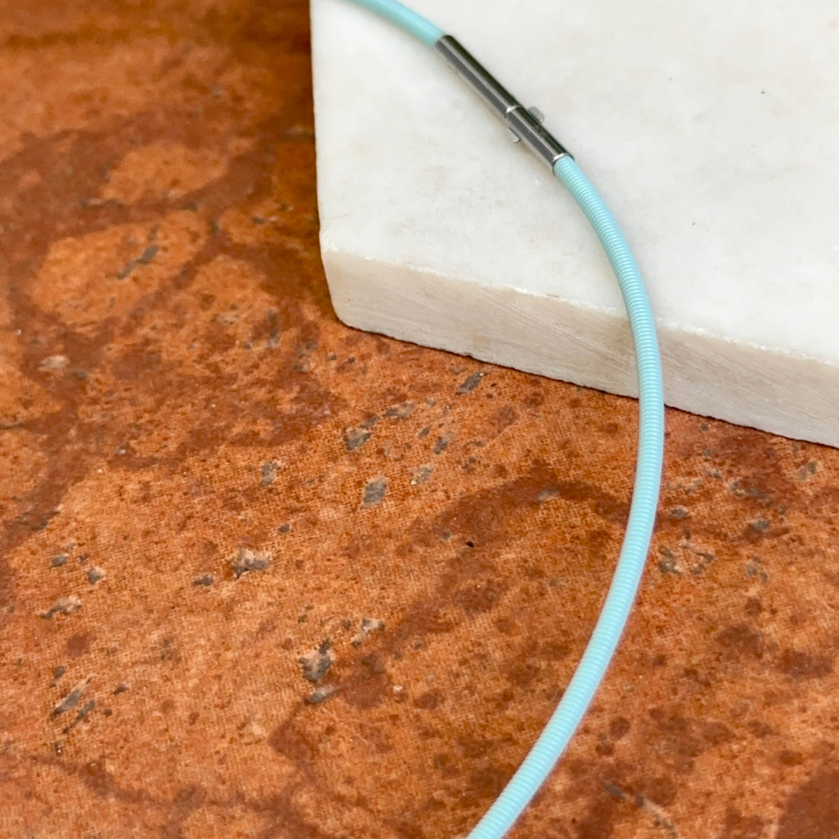 Stainless Steel Baby Blue 2mm Spiral Cord Necklace