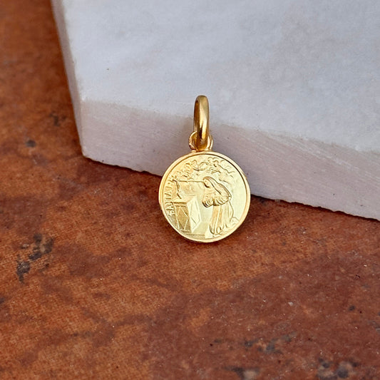 14KT Yellow Gold Matte St Rita Round Medal Pendant Charm 10mm