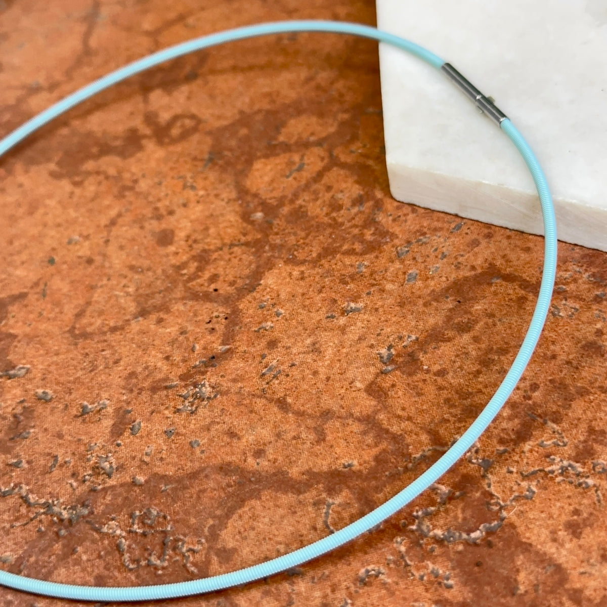 Stainless Steel Baby Blue 2mm Spiral Cord Necklace