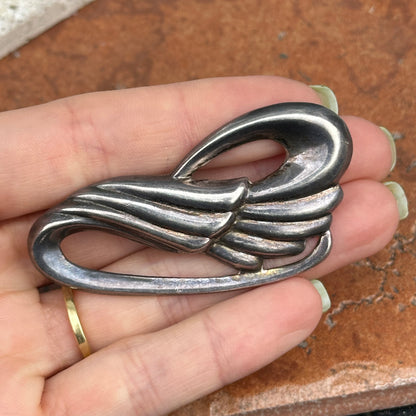 Estate Vintage Sterling Silver Fluted Floral Swirl Design Brooch Pin