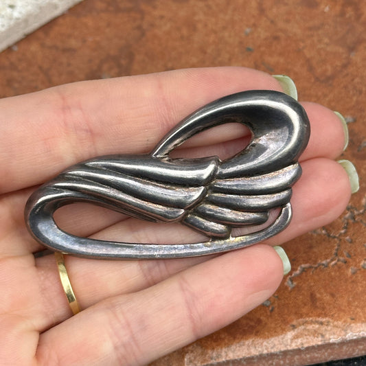 Estate Vintage Sterling Silver Fluted Floral Swirl Design Brooch Pin