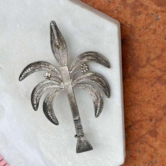 Estate "Nigeria" Silver Hand Crafted Filigree Palm Tree Pin Brooch