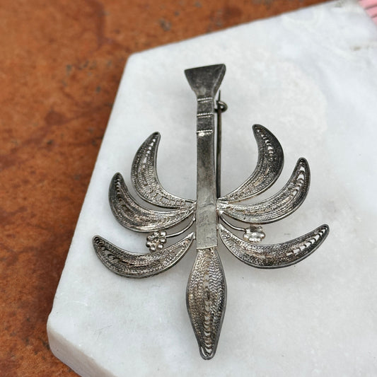 Estate "Nigeria" Silver Hand Crafted Filigree Palm Tree Pin Brooch
