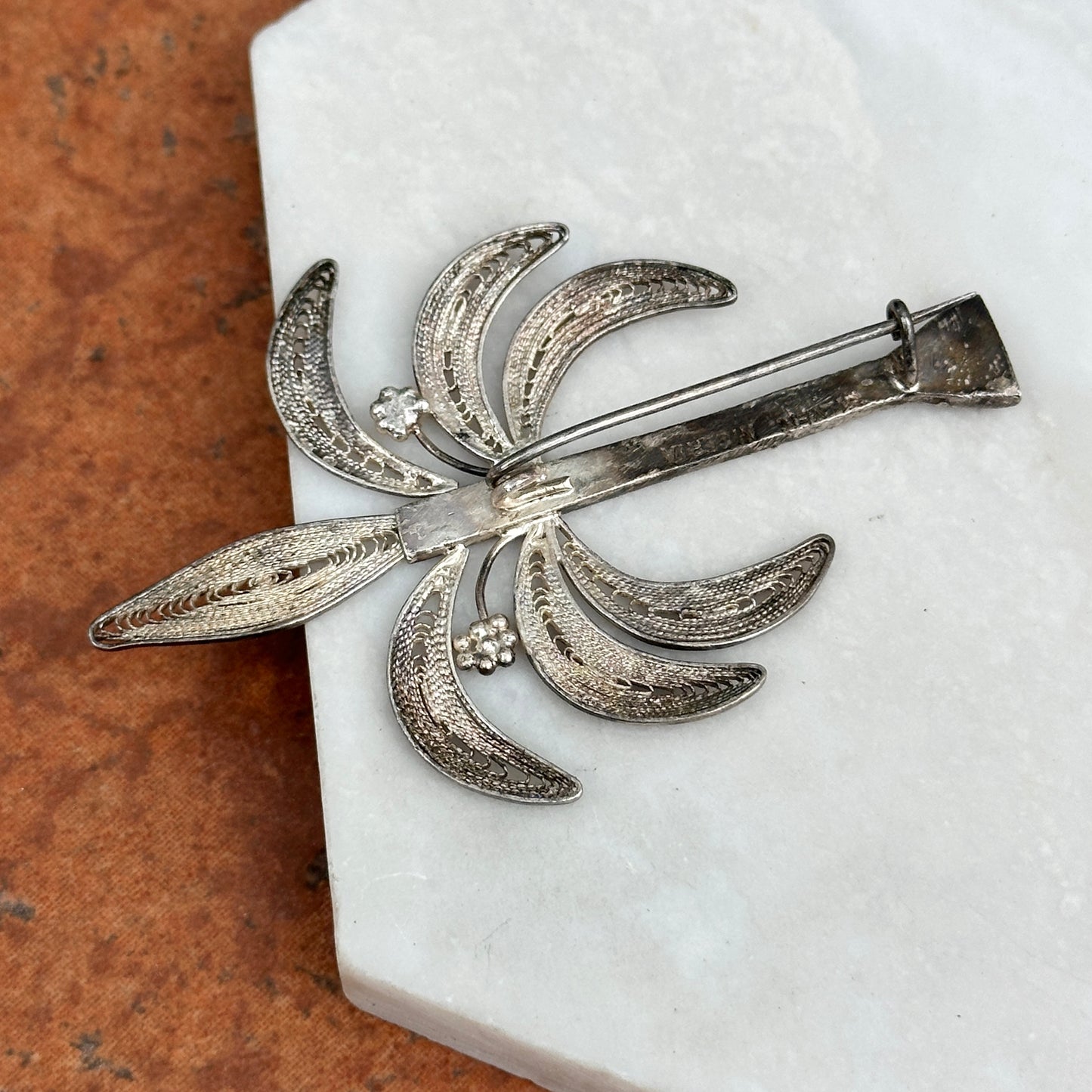 Estate "Nigeria" Silver Hand Crafted Filigree Palm Tree Pin Brooch