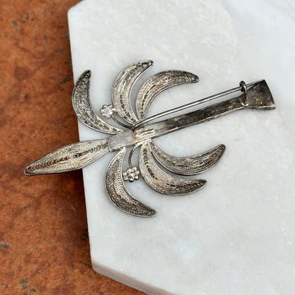 Estate "Nigeria" Silver Hand Crafted Filigree Palm Tree Pin Brooch