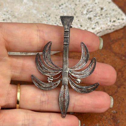 Estate "Nigeria" Silver Hand Crafted Filigree Palm Tree Pin Brooch