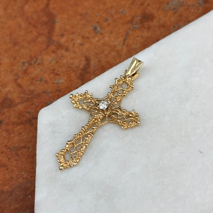 Estate 14KT Yellow Gold Round Diamond Cut Out Cross Pendant