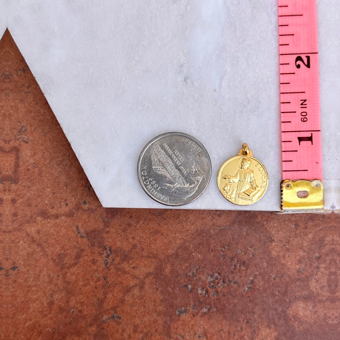 14KT Yellow Gold Matte St Luke Round Medal Pendant 16mm