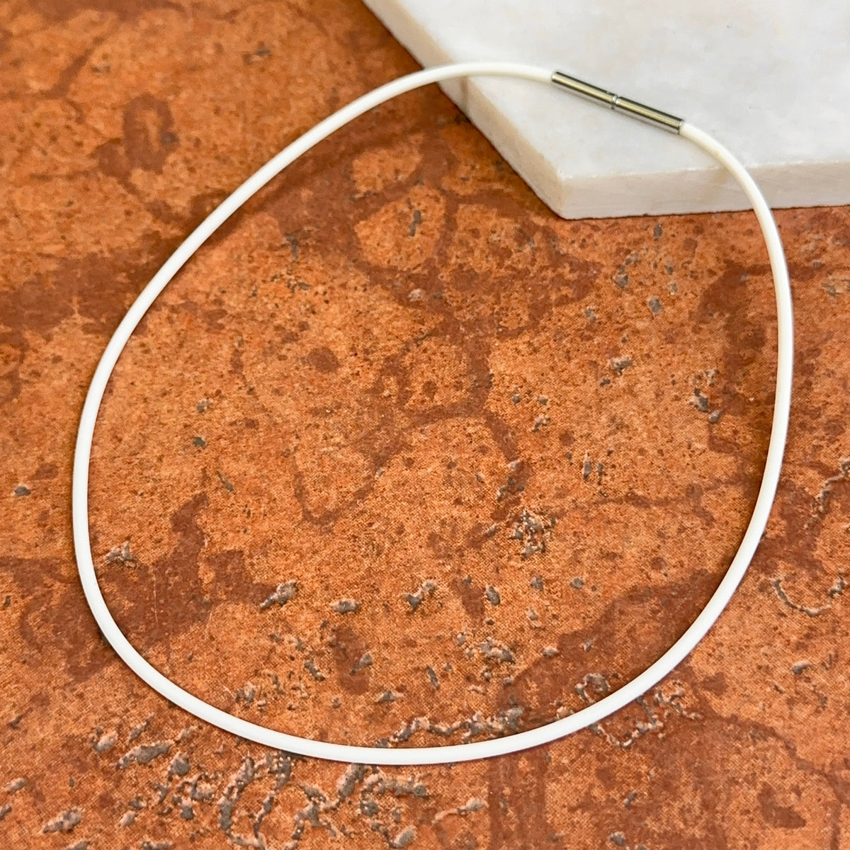 Stainless Steel 2mm White Rubber Cord Necklace 13.5"