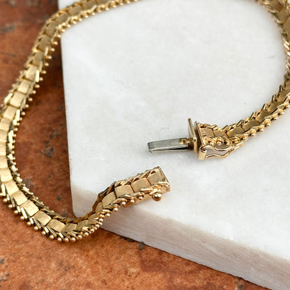 Estate 14KT Yellow Gold Track Style Moveable Matte Links Bracelet