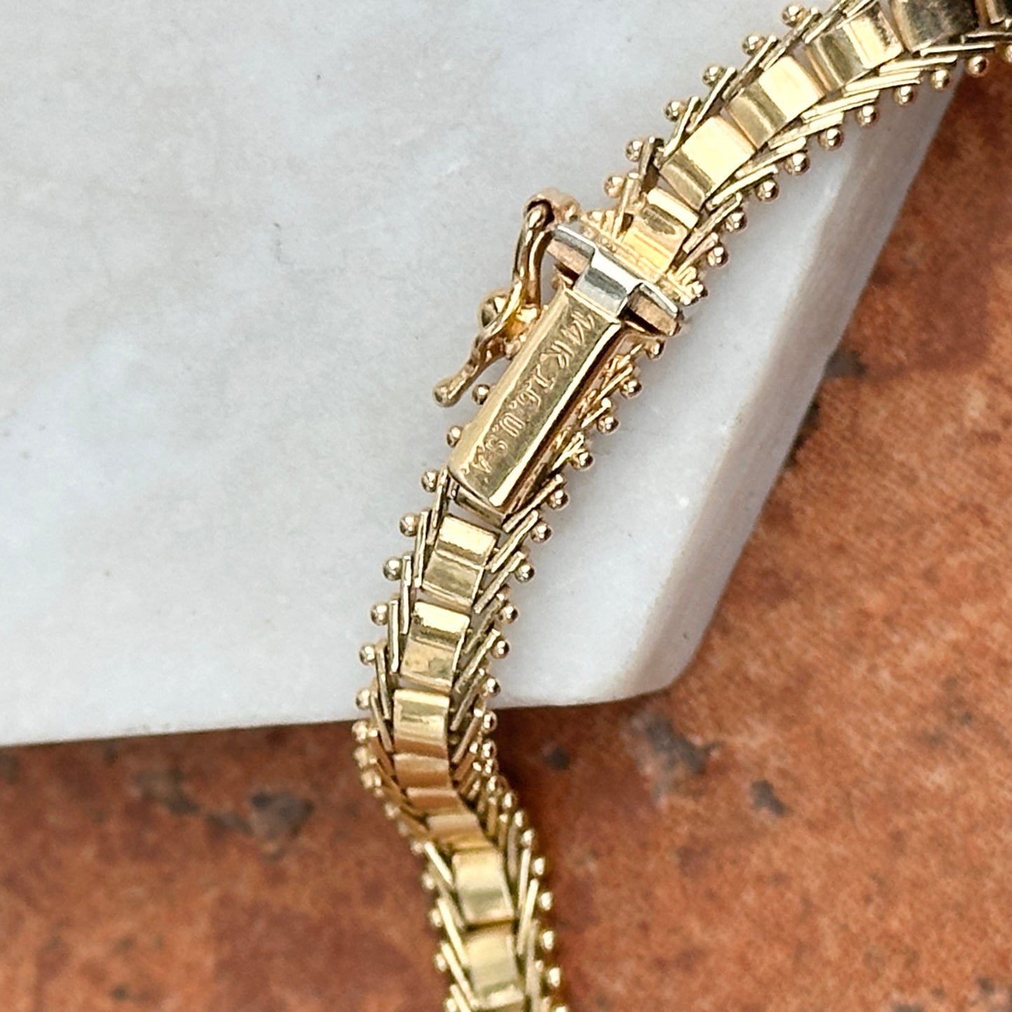 Estate 14KT Yellow Gold Track Style Moveable Matte Links Bracelet