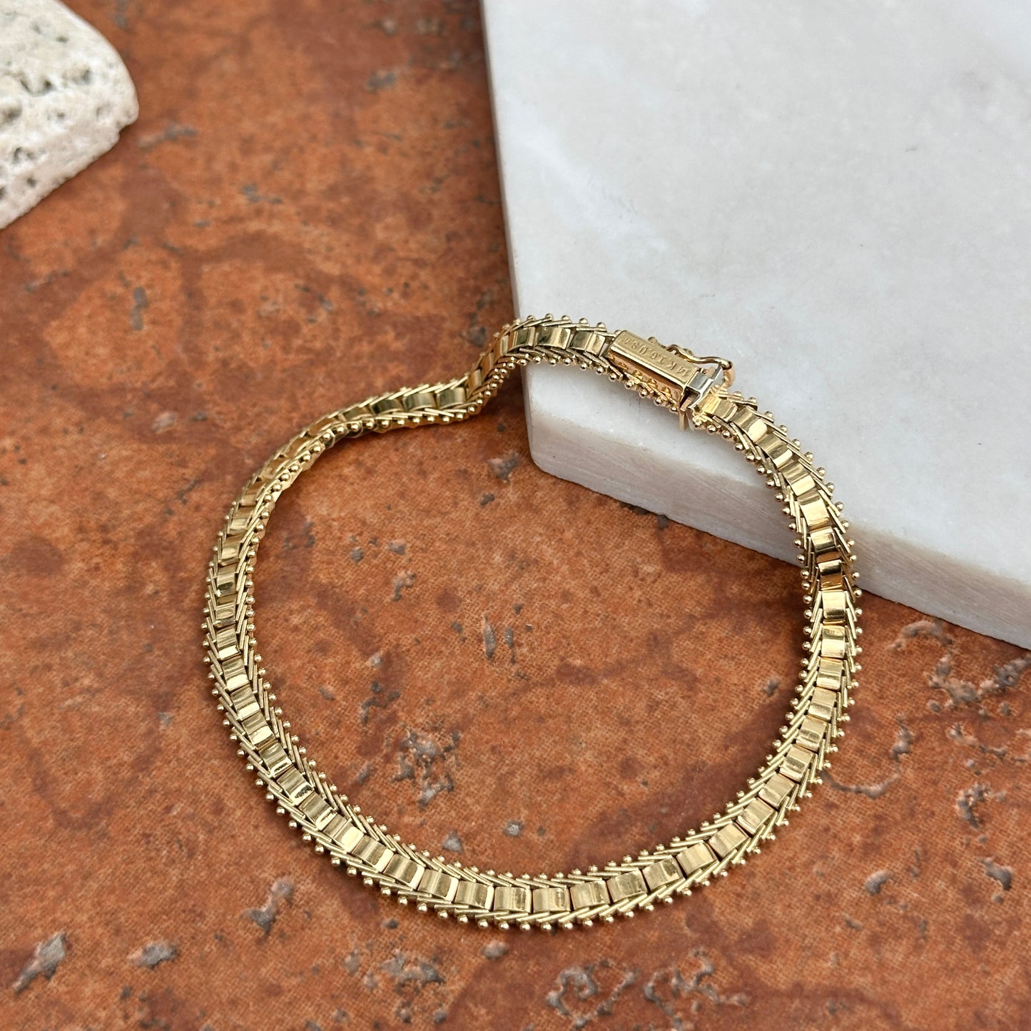 Estate 14KT Yellow Gold Track Style Moveable Matte Links Bracelet