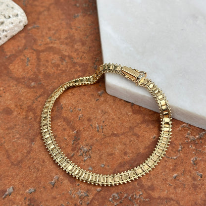 Estate 14KT Yellow Gold Track Style Moveable Matte Links Bracelet
