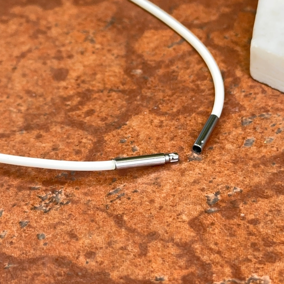 Stainless Steel 2mm White Rubber Cord Necklace 13.5"