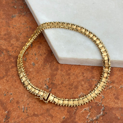Estate 14KT Yellow Gold Track Style Moveable Matte Links Bracelet