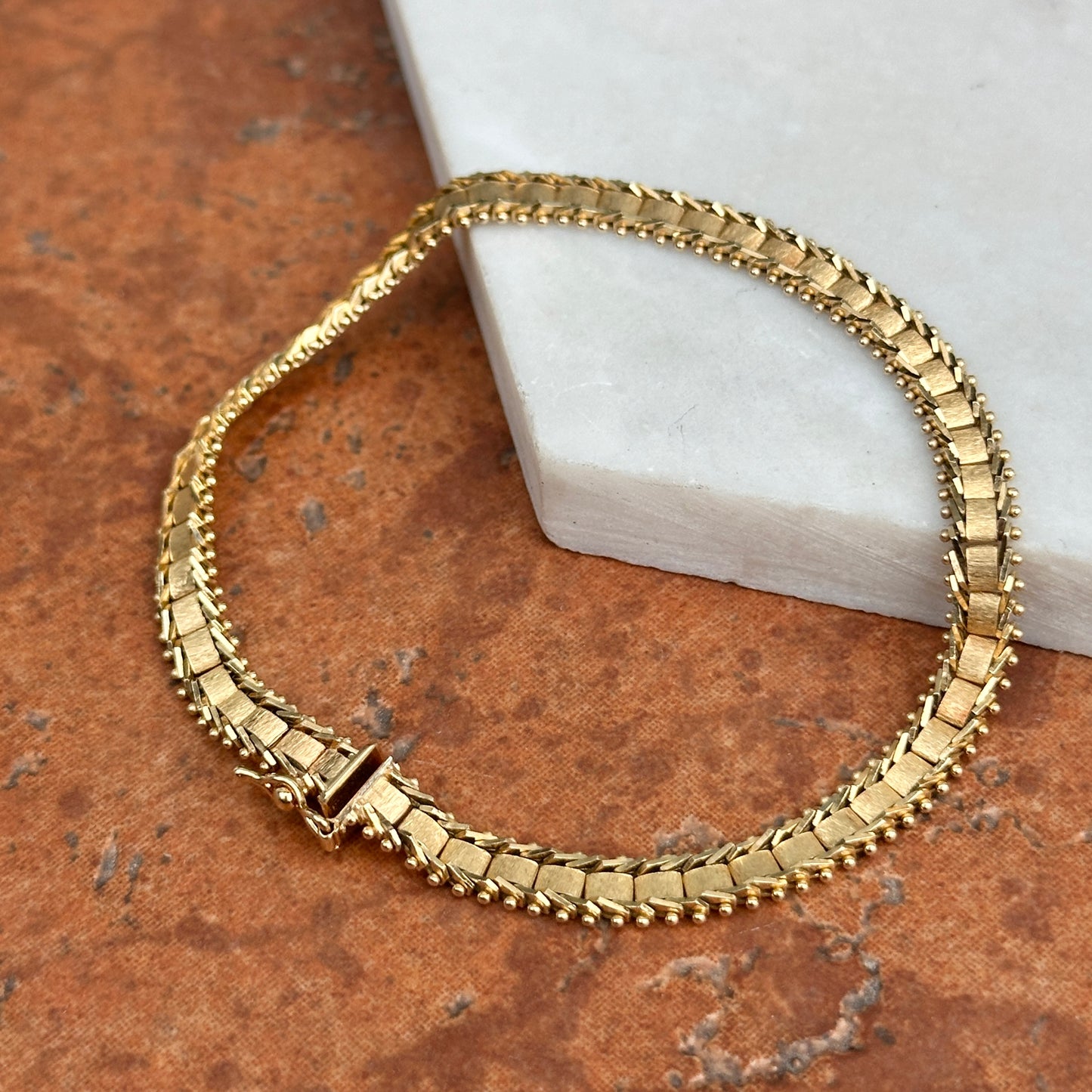 Estate 14KT Yellow Gold Track Style Moveable Matte Links Bracelet