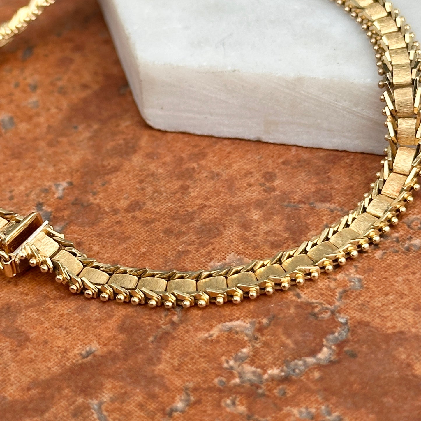 Estate 14KT Yellow Gold Track Style Moveable Matte Links Bracelet