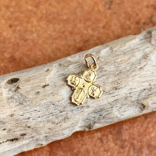 14KT Yellow Gold Mini Four Way Cross Medal Pendant Charm