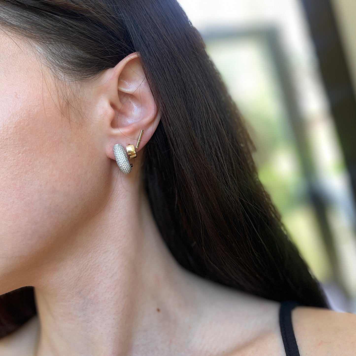 14KT White Gold 1.50 CT Pave Diamond Omega Hoop Earrings
