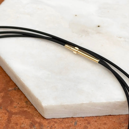 Gold-Plated Steel 1.4mm Black Rubber Cord Necklace 47"