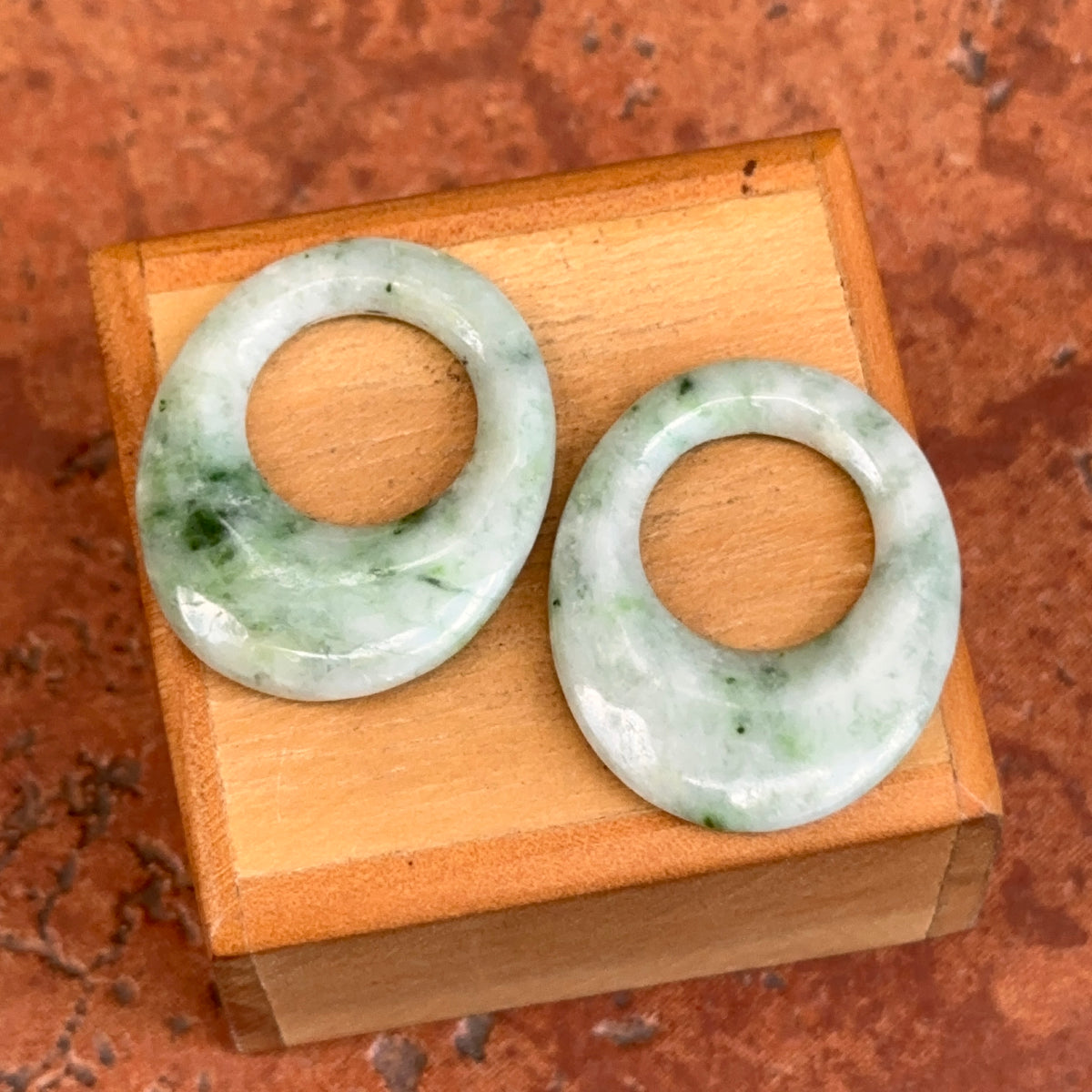 Estate Marbled Jade Oval Door Knocker Earring Charms