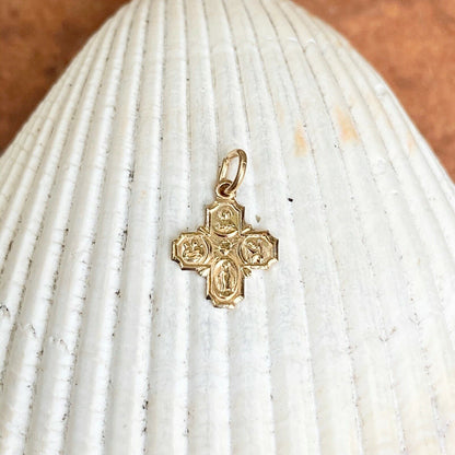 14KT Yellow Gold Mini Four Way Cross Medal Pendant Charm