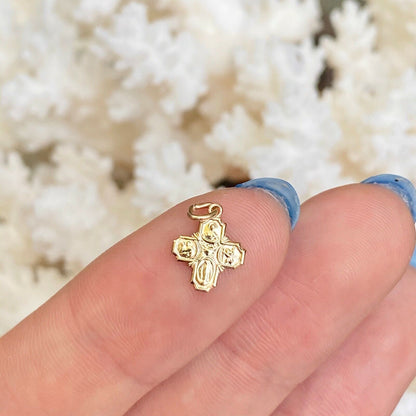 14KT Yellow Gold Mini Four Way Cross Medal Pendant Charm