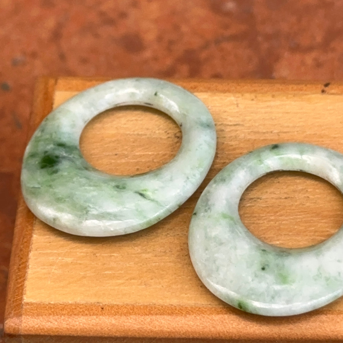 Estate Marbled Jade Oval Door Knocker Earring Charms