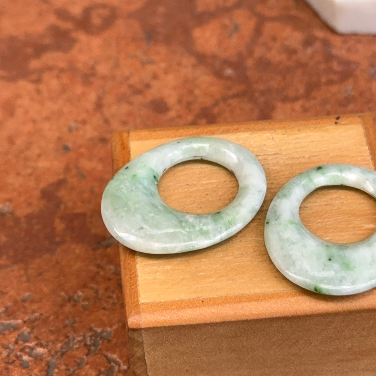 Estate Marbled Jade Oval Door Knocker Earring Charms