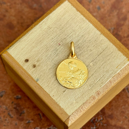 14KT Yellow Gold Matte St Cecilia Round Medal Pendant 14mm