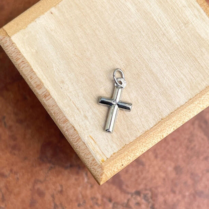 14KT White Gold Beveled Mini Cross Pendant Charm