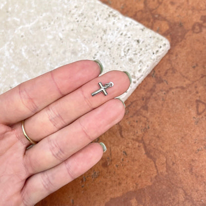 14KT White Gold Beveled Mini Cross Pendant Charm