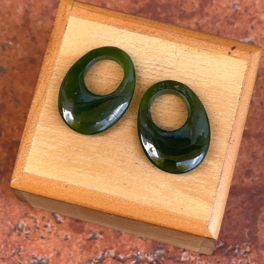 Estate Oval Spinach Jade Mini Door Knocker Earring Charms