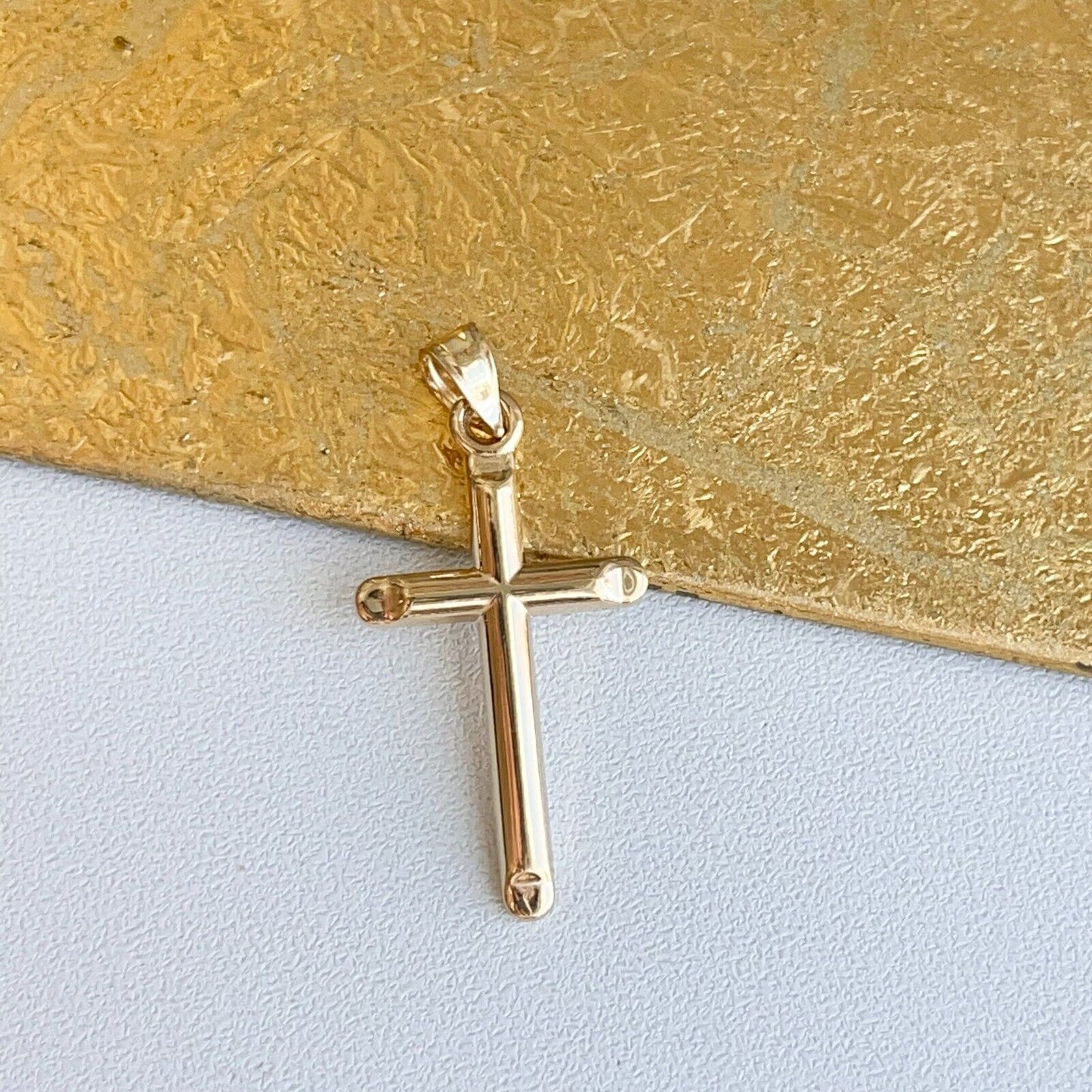 14KT Yellow Gold Polished Plain Cross Pendant Charm