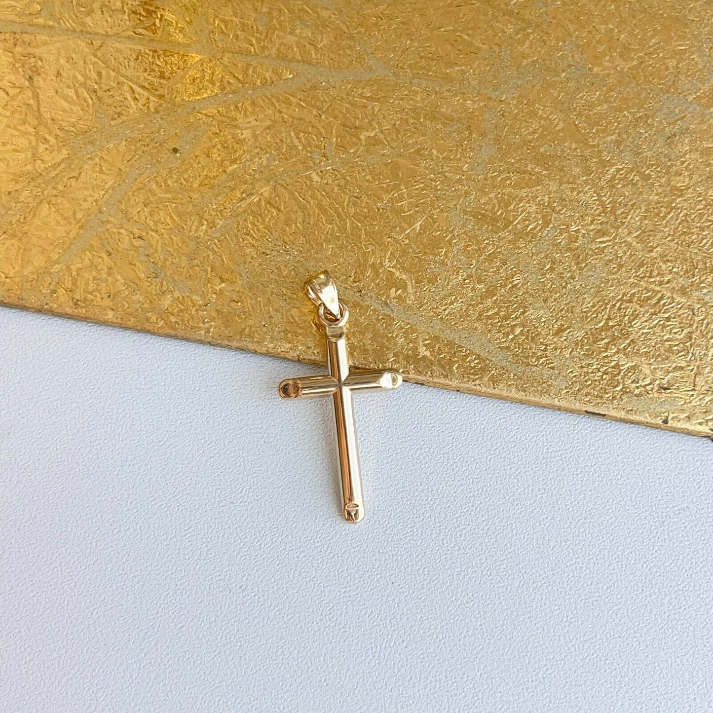 14KT Yellow Gold Polished Plain Cross Pendant Charm