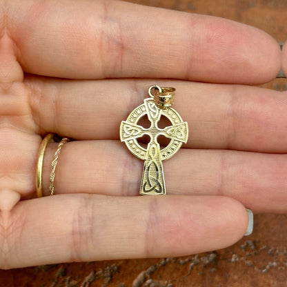 14KT Yellow Gold Matte Textured Celtic Cross Pendant