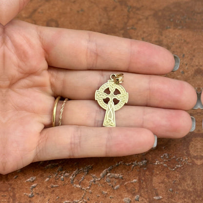 14KT Yellow Gold Matte Textured Celtic Cross Pendant