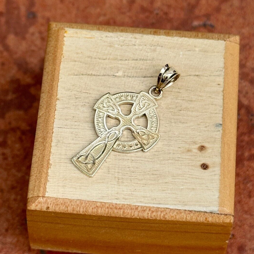 14KT Yellow Gold Matte Textured Celtic Cross Pendant