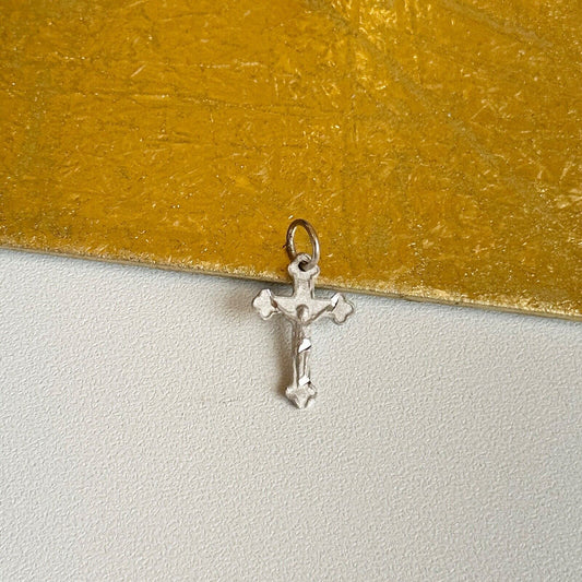 10KT White Gold Satin Diamond-Cut Crucifix Pendant Charm