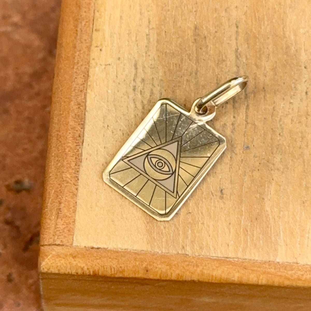 14KT Yellow Gold Eye of Providence Tarot Card Pendant Charm