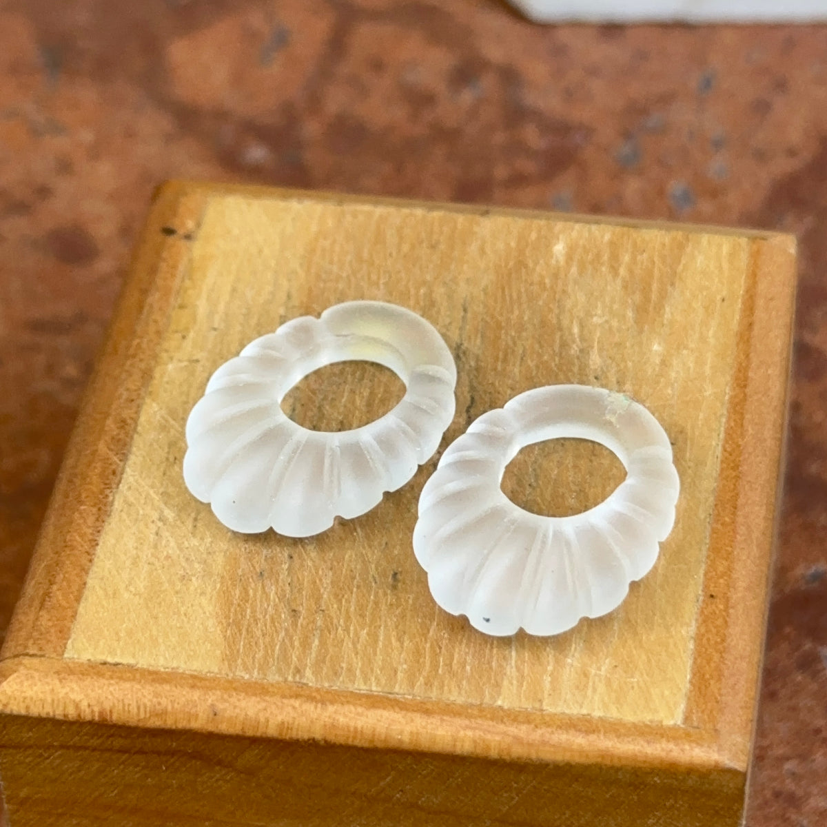 Estate Frosted Crystal Fluted Oval Mini Door Knocker Earring Charms
