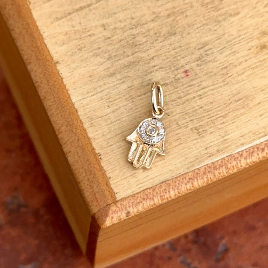 14KT Yellow Gold Mini Diamond Hamsa Pendant Charm